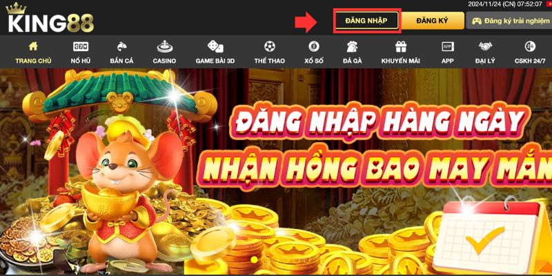 Hướng dẫn cách đăng nhập King88 nhanh nhất cho hội viên 6 Nhấn vào nút đăng nhập tại trang chủ
